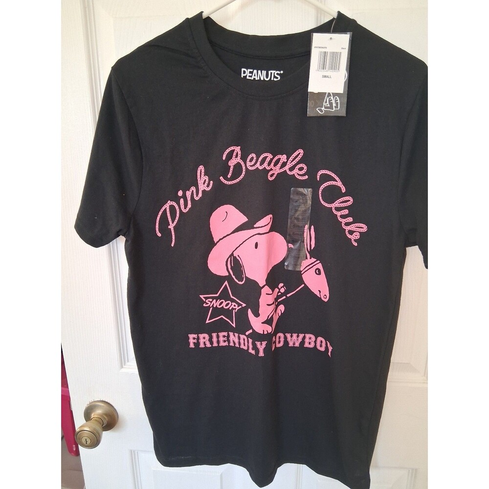 Peanuts Unisex Snoopy Pink Beagle Club Friendly Cowboy Graphic Tee NWT size S